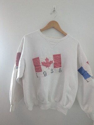 Vintage 1988 Calgary Winter Olympics Sweatshirt Canada Flag World Flags Ski Crew