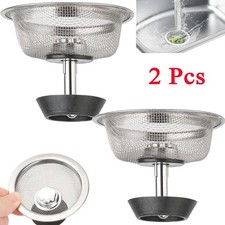 2Pcs Stainless Steel Home Kitchen Sink Drain Stopper Basket Strainer Waste Plug