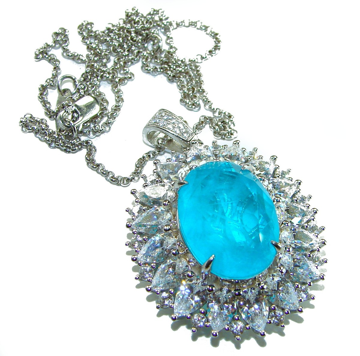 Paraiba Tourmaline Necklace 19.2ct 925 Sterling Silver Blue