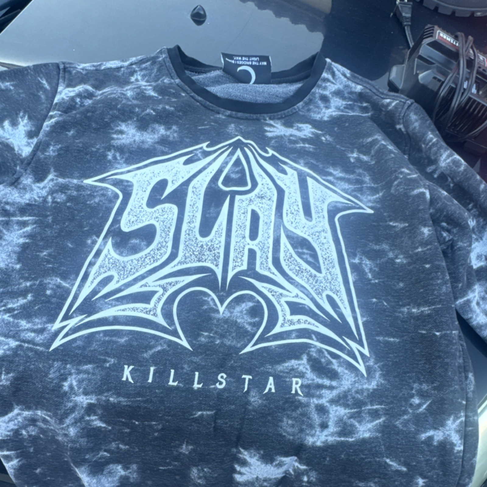 KILLSTAR Slay Graphic Print Men's Crew Neck Pullover Sweatshirt Black Cotton