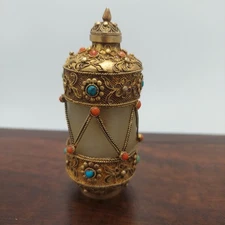 Chinese Mongolian Jade Nephrite Snuff Bottle Turquoise Coral 19th Century