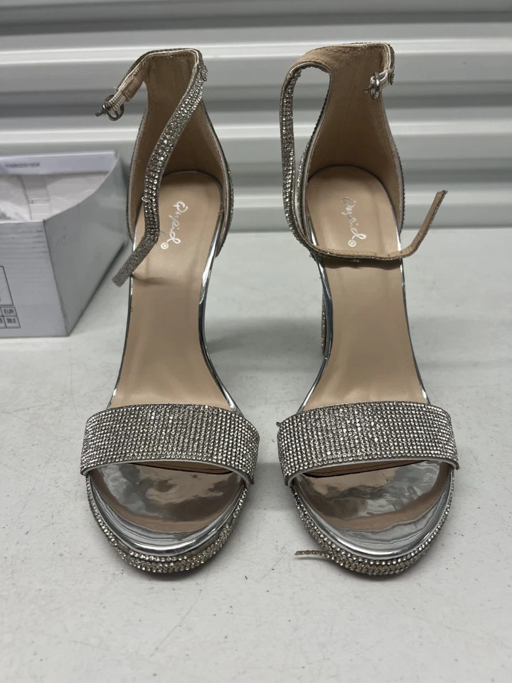 Qupid Chicago-30x Pumps Womens US 8.5 Clear Rhinestone Ankle Strap Stiletto Heel - Image 3 of 4