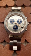 Swatch Irony Diaphane Chrono Watch Unisex Quartz Vintage Silver Blue