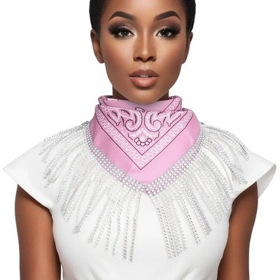 AKA Pink & White Bling Fringe Bandana Necklace