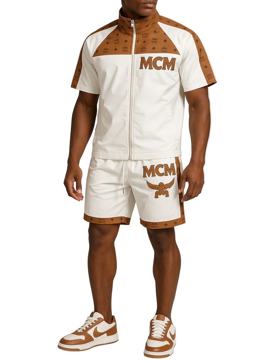 MCM Leather Tracksuit Shirt Jacket & Short Set Luxury Streetwear