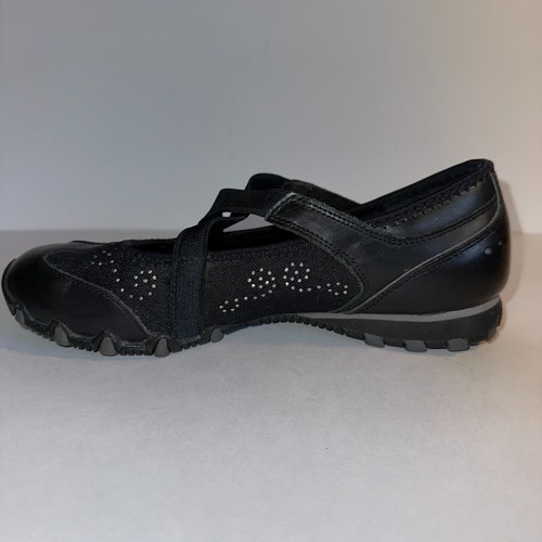 Skechers Active Biker Get Up Leather Beaded Net Mary Jane Flats Size 7.5 M Black - Picture 5 of 16