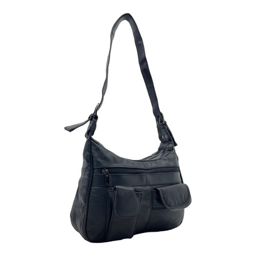 Vintage 80s 90s Medium Patchwork Leather Shoulder Bag Satchel Handbag BLACK - Picture 15 of 16