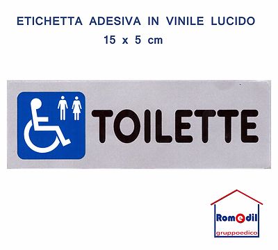 5 Etichetta Segnaletica TOILETTE DISABILE UOMO DONNA Adesiva bagno 15 x 5 CM