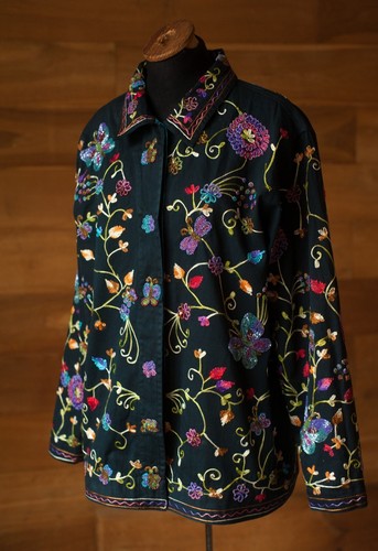 Black Vintage Denim Jacket, Beaded The Quacker Factory, Size S, M - Picture 3 of 9