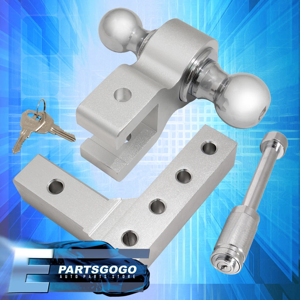 Dual Ball Mount 2" Tow Hitch Adjustable 6" Raise/Drop Truck Trailer Silver +Lock Foto 3 de 4