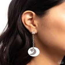 Paparazzi  Celestial Change Star  Crescent Moon Earrings    White   