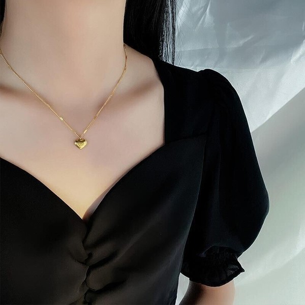 Alternate view of Fashion Woman 18k Gold Plated Heart Charm Love Chain Necklace