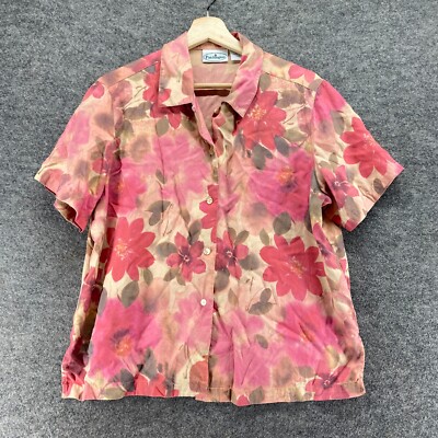 Patchington Shirt Men L  Pink Floral Button Up Collared Short Sleeve Silk