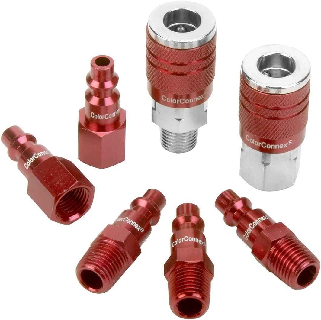 ColorConnex Coupler Plug Kit Type D 1 4in NPT 1 4in Body Red 7 PC