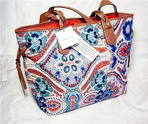 CROFT & BARROW VERDE ROSSO BLU BANANA PAISLEY TOTE BORSETTA BORSA A MANO $59 - Foto 1 di 1