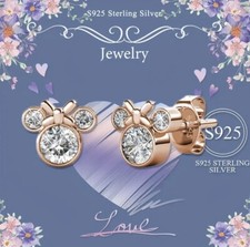 925 Sterling Silver Cute Bowknot Little Mouse Stud Earrings Shiny Zircon