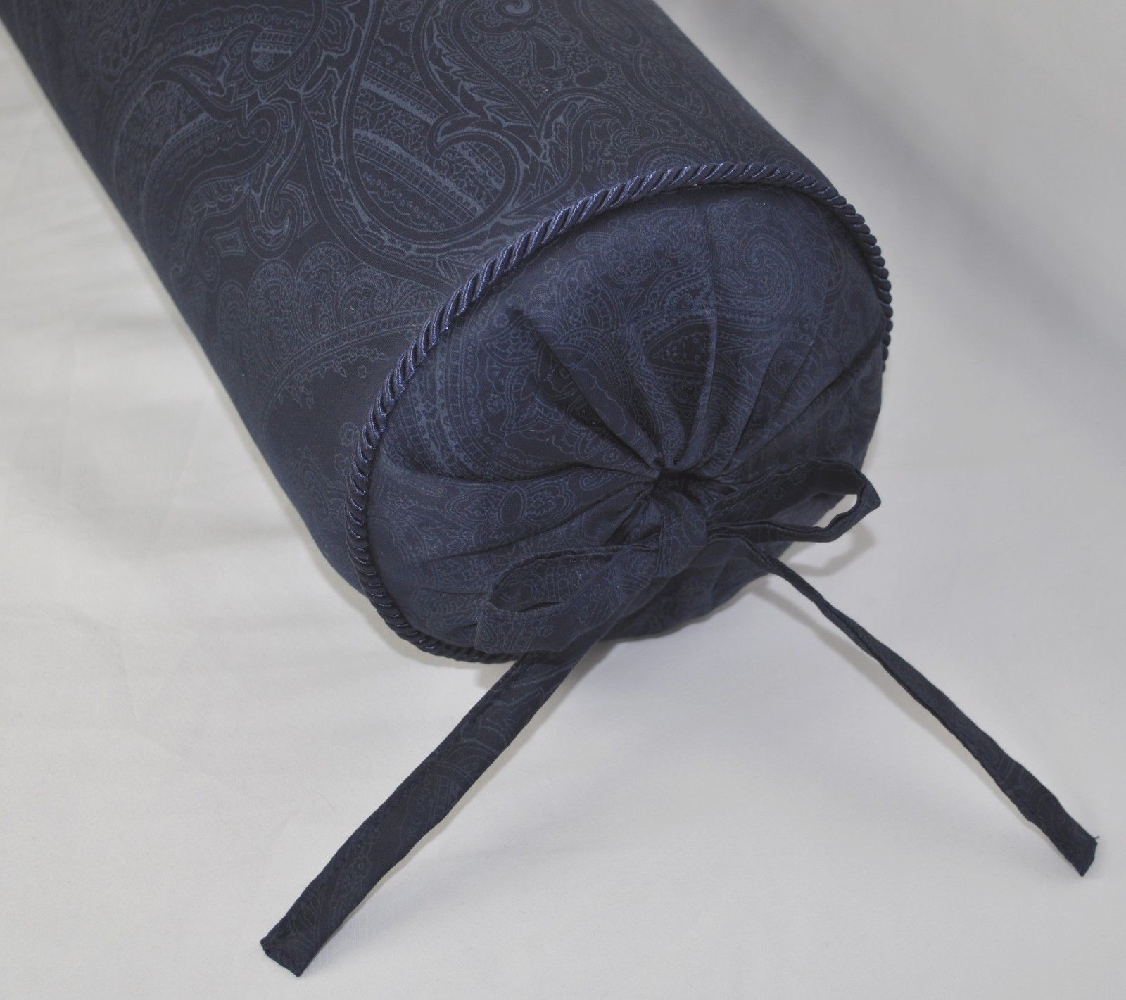 Corded Bolster Neck Roll Pillow made w Ralph Lauren Doncaster Navy Blue