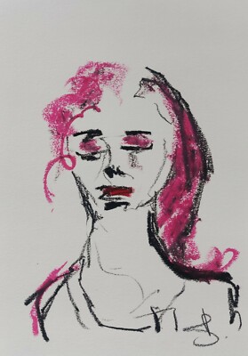 VIVEK MANDALIA Original Öl Pastell Portrait Zeichnung 12X8'' A4 DAME GESICHT DEKOR 