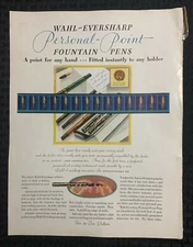 1939 WAHL-EVERSHARP Personal Point Fountain Pens 10.5x14" Print Ad FN 6.0