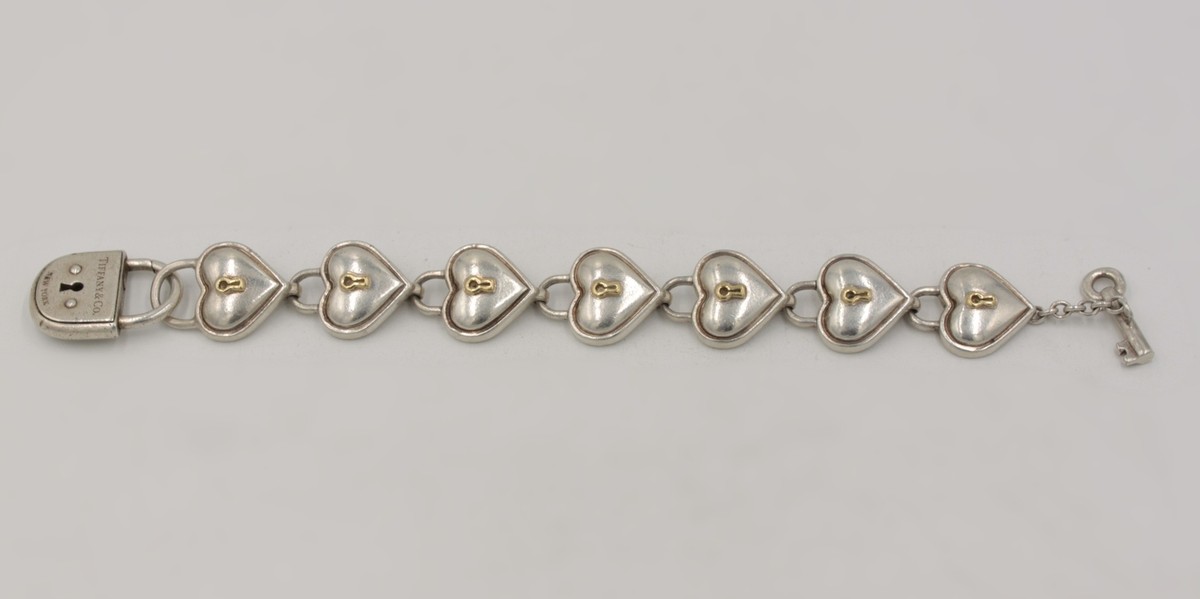 Tiffany & Co. 1994 Heart Lock Bracelet Sterling Silver 18K Yellow