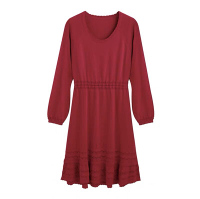 Sweater Dress Red A Line Fit and Flared Scoop Neck Long Sleeve | eBay