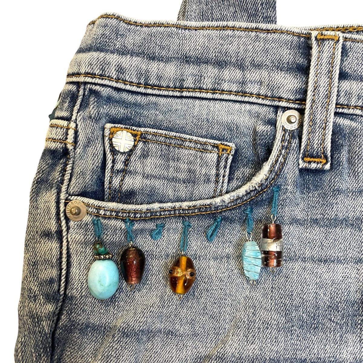 Handmade Reworked Denim Purse Shoulder Bag Hudson Beaded Handmade Reworked Denim Purse Shoulder Bag Hudson Beaded