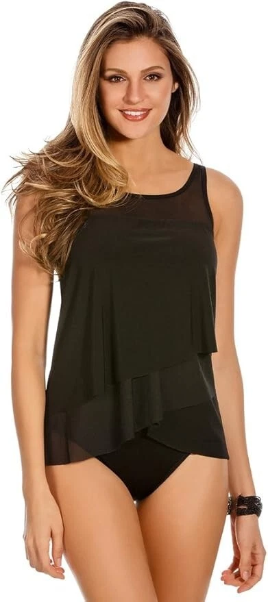 Miraclesuit Sz 12DD Illusionist Mirage Tankini Top Swimsuit Black Underwire Slim - Image 2 of 4