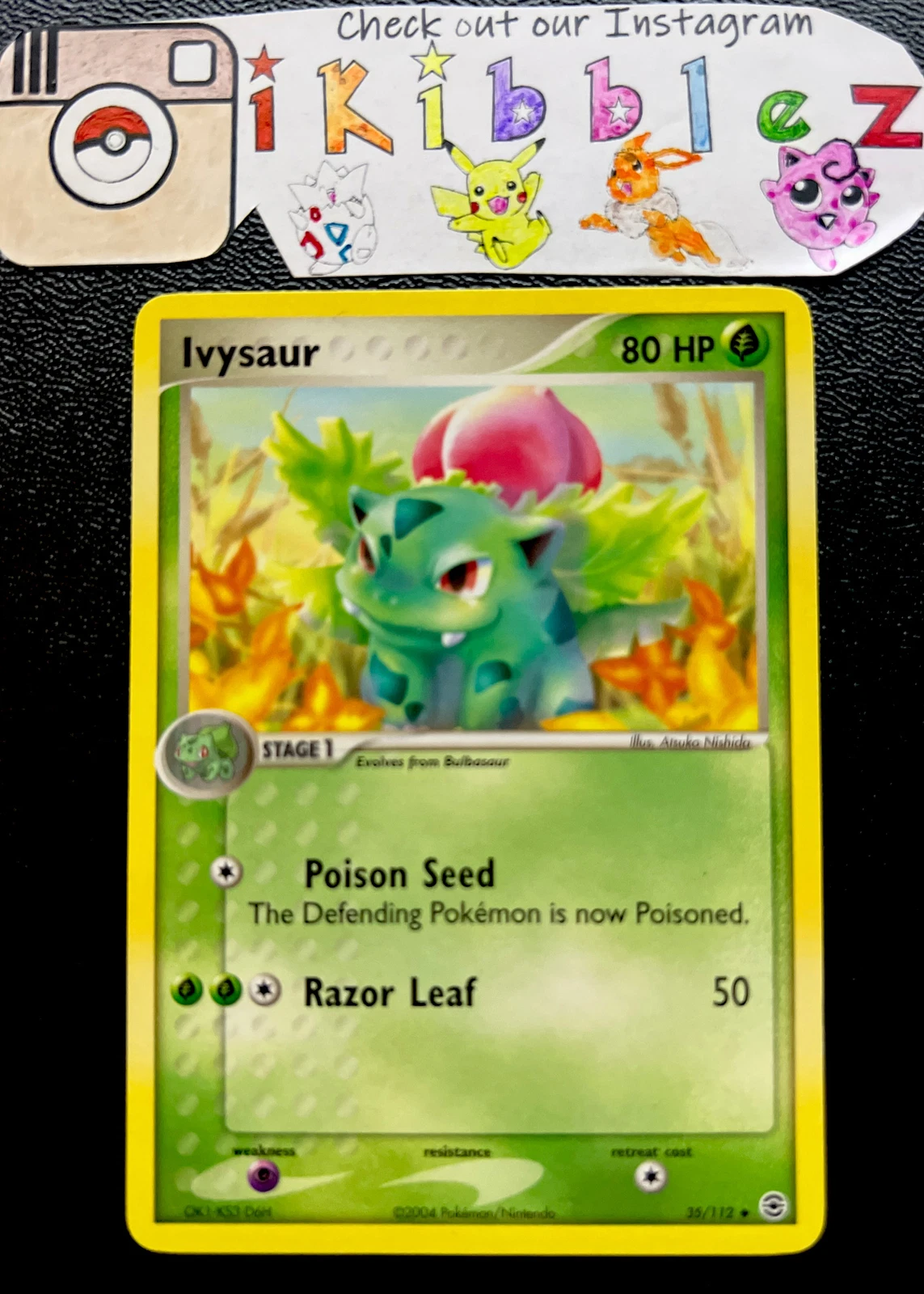 Ivysaur 35/112 NM Fire Red & Leaf Green Pokemon Card. Free Tracked Shipping!