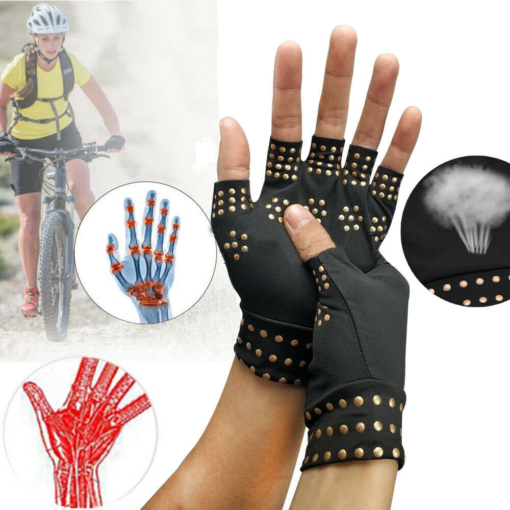 2X Arthritis Pain Relief Gloves Fingerless Copper Compression Wrist Hand  Support