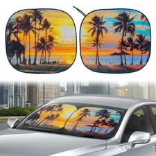 Auto Drive 2 Count Palm Tree Sunset Universal Twist Sun Shade Size 28.5'x31.5"