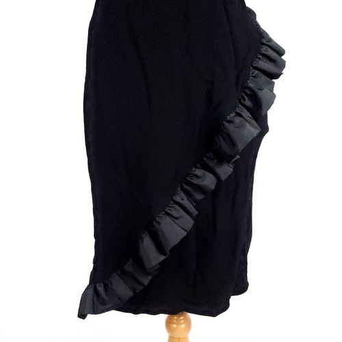 Bill Blass Black Evening Dress Ladies 6 S Off Shoulder Crepe Satin Ruffle Wiggle - Picture 4 of 19