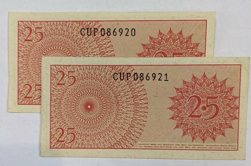 X Rare! 2 Nice Consecutive Number Bank of Indonesia Dua Puluh Crisp Bank Notes - Picture 3 of 4