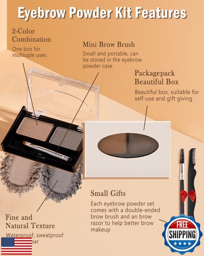 Waterproof Eyebrow Powder Kit-2 Colors Eye Brow Powder Tinted Palette Long La - Picture 5 of 5