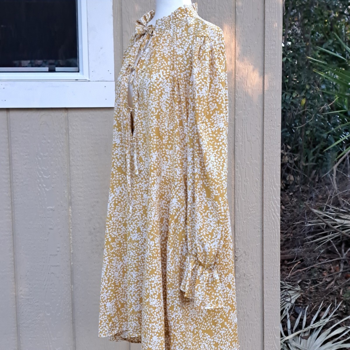 Boohoo Dress 24 Mustard Lace Up Detail Ruffled Collar Skater Dress | eBay