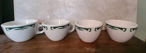 Homer Laughlin Coffee Cups Best China Restaurant Ware Green Crest Wave (4) MCM