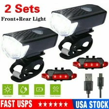 2 Sets USB Rechargeable LED Bicycle Headlight Bike Front Rear Lamp Cycling