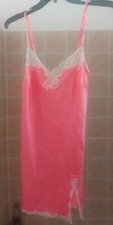 Victoria  s Secret Lace Slip Dress Medium Pink Lingerie Strappy Satin gold lace