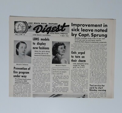 Vintage Long Beach California Naval Shipyard Digest Newsletter 9 May, 1952