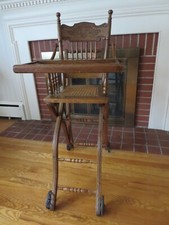 Antique Oak Child's High Chair/ Baby Stroller combination, Circa 1900