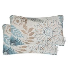 2 Decorative Oblong Throw Pillow Covers 12x20    Sunflower Pattern in Blue  ...