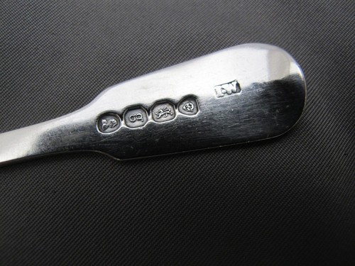 ENGLISH GEORGE IV Sterling FIDDLE THREAD Pattern SALT SPOON-IW, London 1822-23 - Imagen 4 de 4