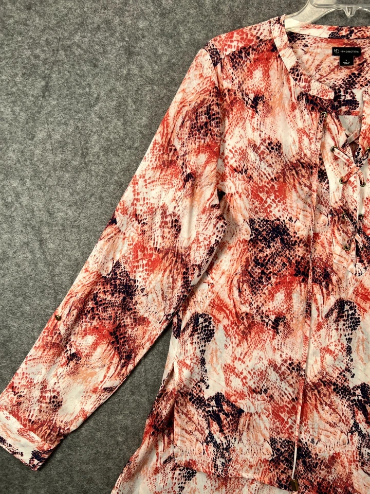 Camisa New Directions Para Mujer L Grande Rosa Melocotón Serpiente Patt Top Blusa Manga Larga Foto 3 de 4