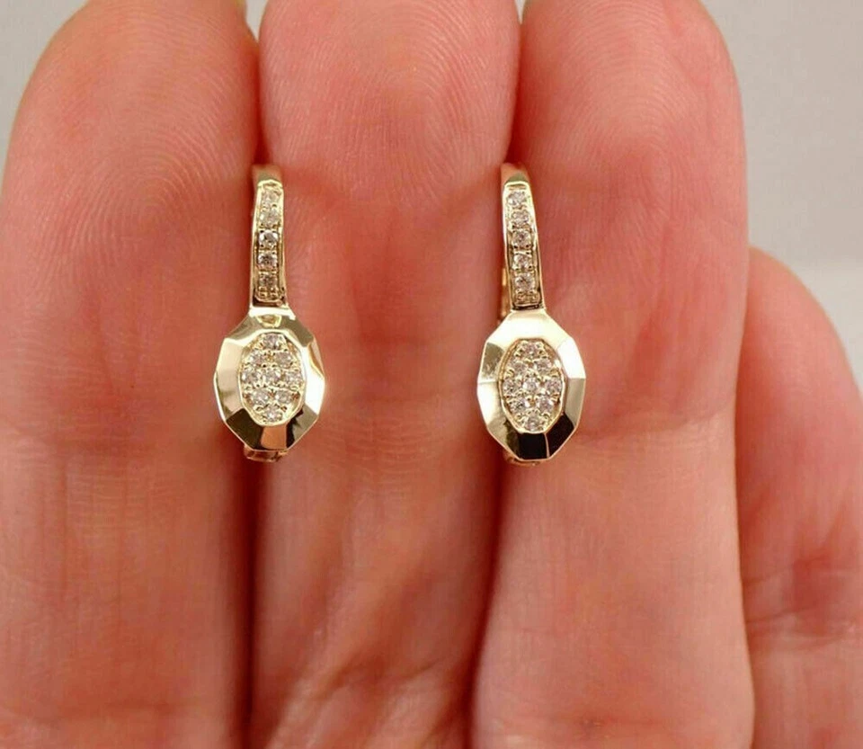 2Ct Round Cut VVS1/D Diamond Huggie Hoop Women's Earrings 14k Yellow Gold Finish - Image 4 of 4