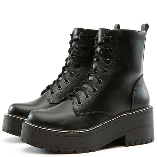 New Womens Lace-Up Combat Ankle Boot Booties Chunky Platform Block Heel Lug Sole - Picture 6 of 20