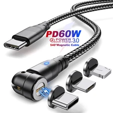 Magnetic PD 60W Type C to Type C Micro USB 3A Fast Charging Cable Data Sync Cord