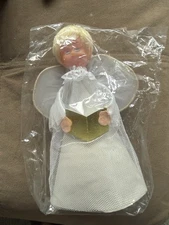 NIP Vintage Blonde Angel Xmas Tree Topper Tulle Wings 8.25” Paper Cone