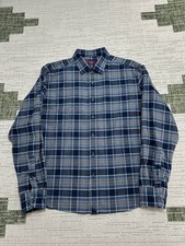 Untuckit Flannel Shirt Mens Large Blue Plaid Cotton Relaxed Fit Wrinkle Free