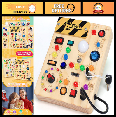LED Busy Board with Switches, Montessori Sensory Toy for Toddlers 1-3, Travel Ac