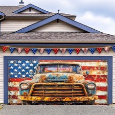 BlissYard 4th of July Patriotic Garage Door Banner 13x6ft American Flag Vinta...