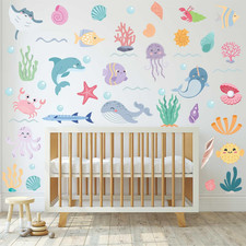 58Pcs Ocean Adventure Wall Stickers - Removable under the Sea Nursery Decor, Pee